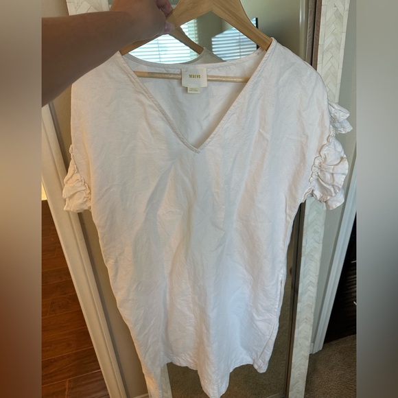 Anthropologie Maeve Lottie Flutter Tubin Linen Ruffle Sleeve White Dress - Picture 6 of 8